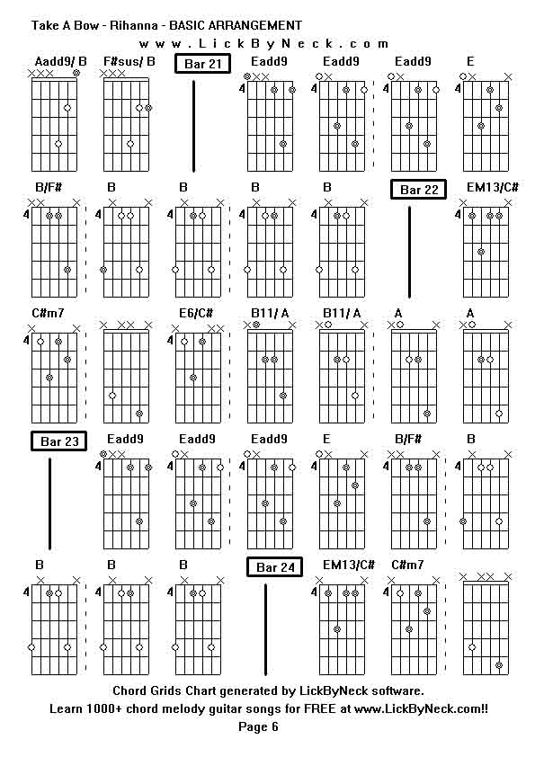 Chord Grids Chart of chord melody fingerstyle guitar song-Take A Bow - Rihanna - BASIC ARRANGEMENT,generated by LickByNeck software.